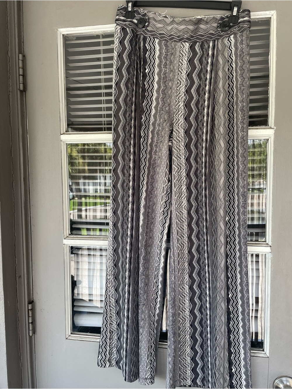 Robert Louis Black, Grey and White Zigzag Pattern Palazzo Pants